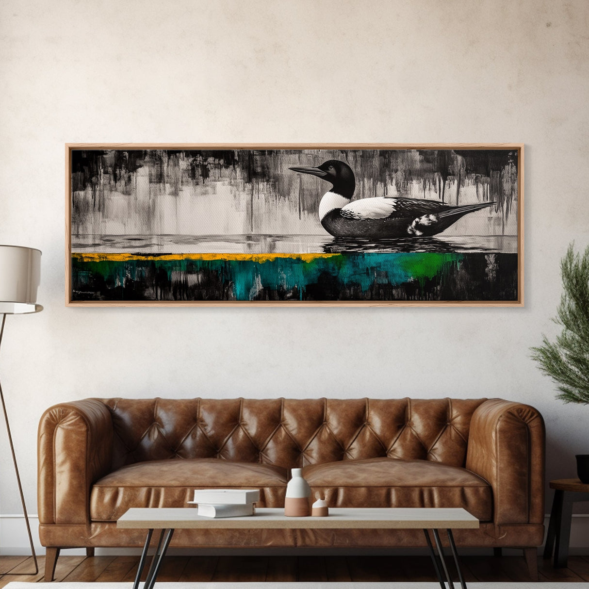 Modern Loon Art, AbstractArt, Water Bird Painting, Nature Wall Art, Framed Canvas Print, Office Decor, Minimalist Art, Contemporary Style