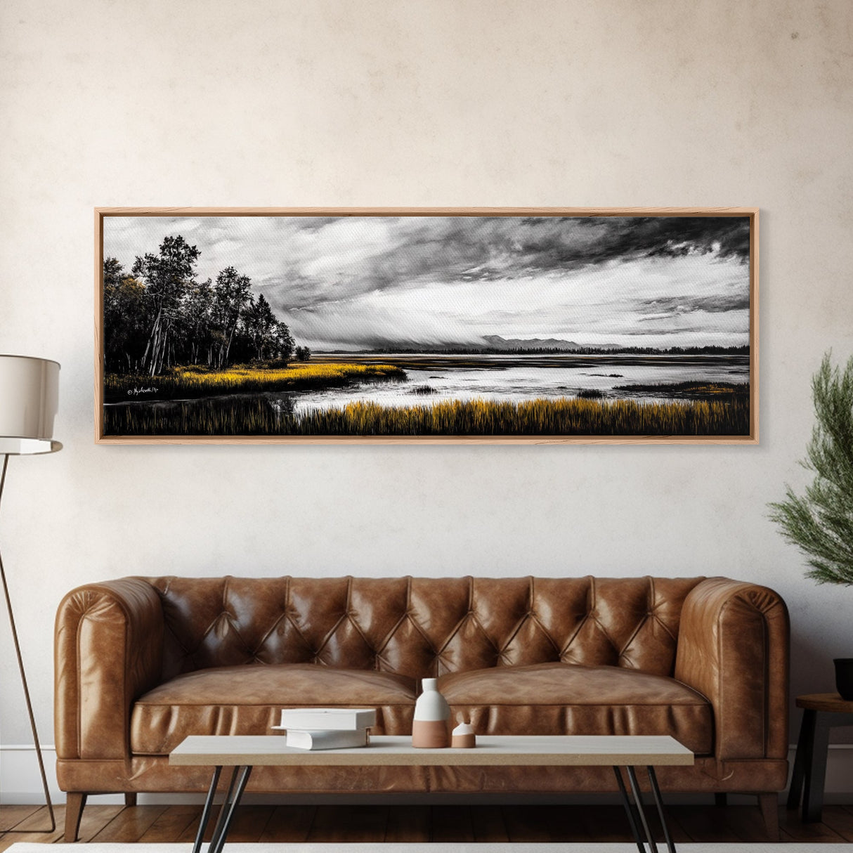 Stormy Marsh, Moody Landscape, Black and White Nature Art, Rustic Home Decor, Framed Canvas Print, Cabin Wall Art, Fall Decor, Dramatic Scene