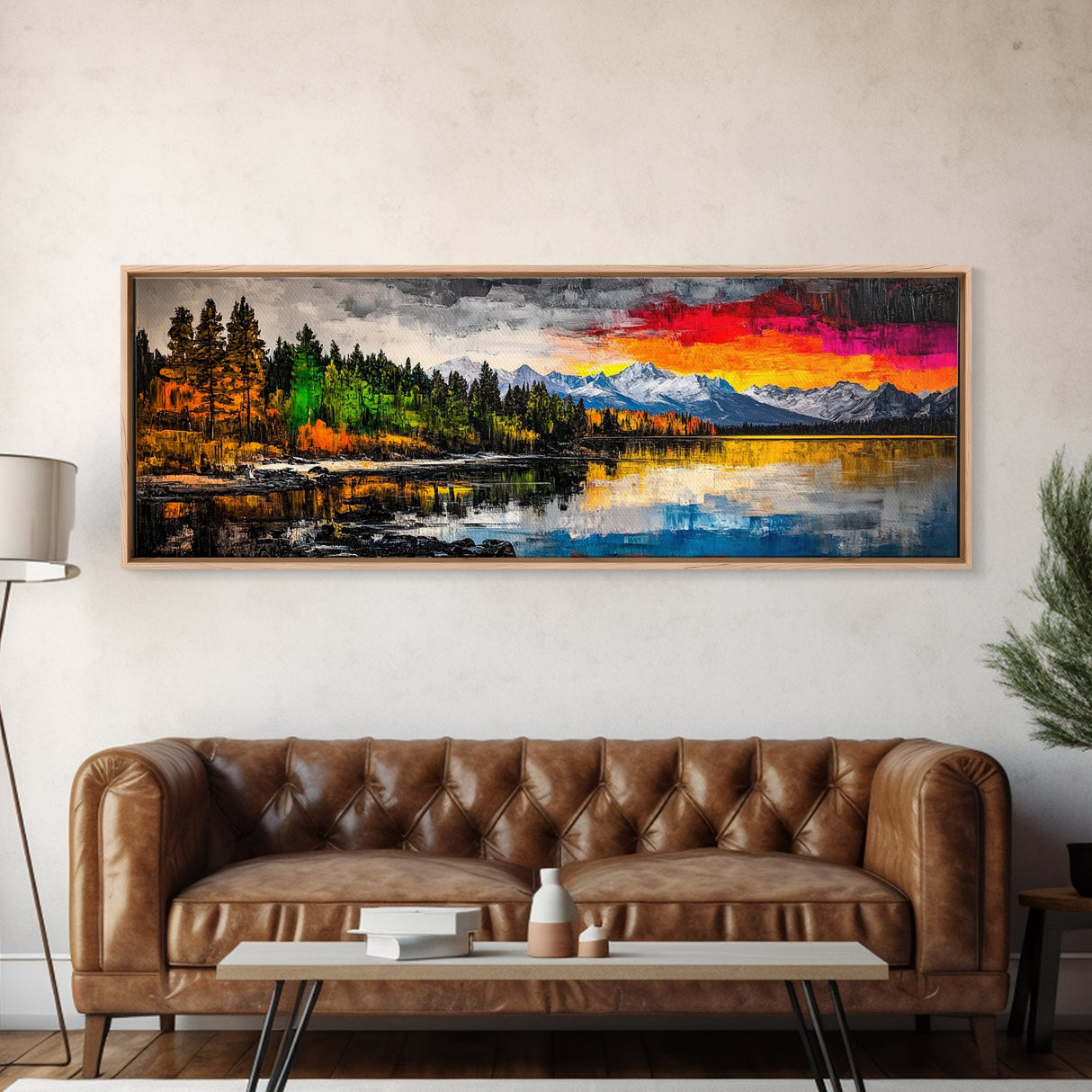 Vibrant Sunset, Mountain Lake Art, Autumn Landscape, Framed Canvas Print, Nature Decor, Living Room Art, Cabin Wall Art