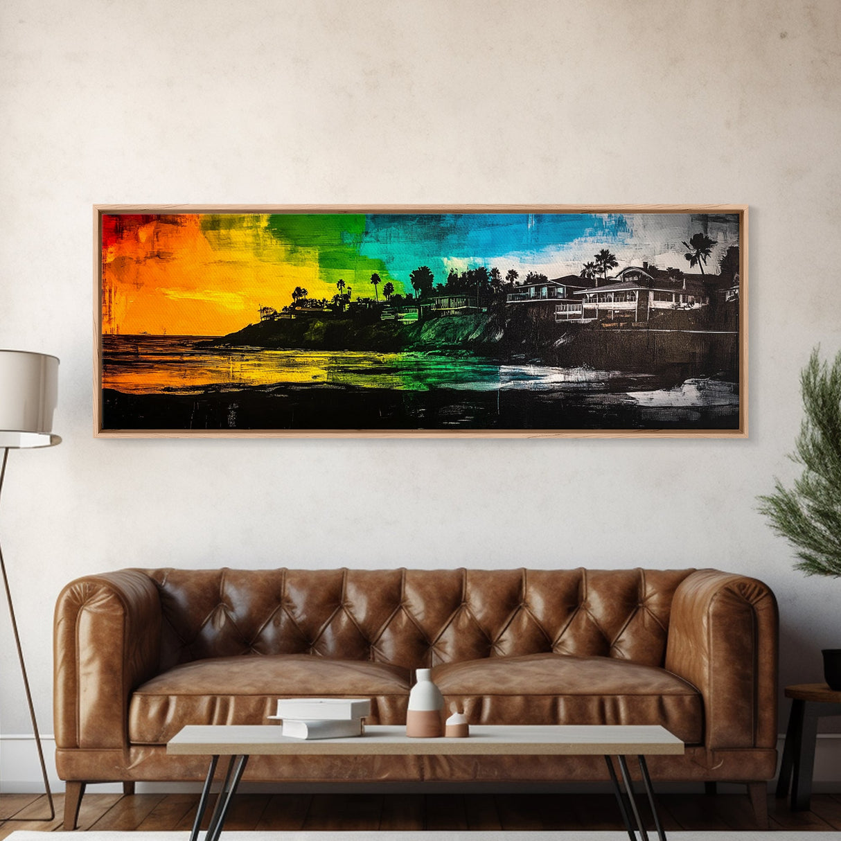Sunset Cliffs, Vibrant Beach, Palm Trees Art, Coastal Home, Canvas Print, Colorful Seascape, Boho Wall Art, Modern Interior
