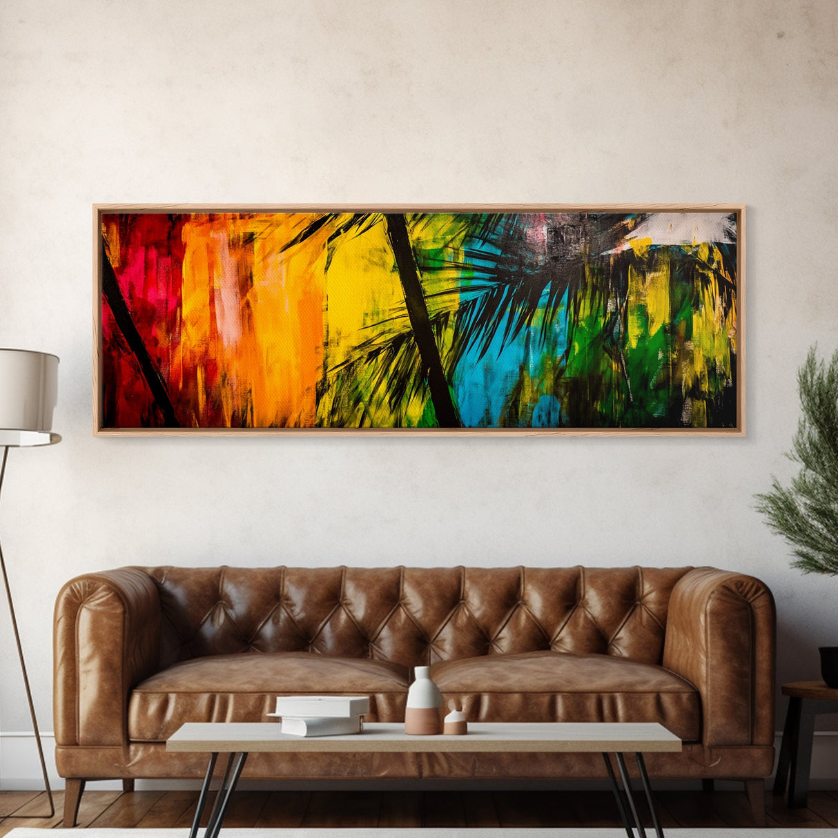 Palm Tree, Tropical Colors, Vibrant Abstract, Canvas Print, Boho Art, Modern Wall Art, Beach House Decor, Living Room Statement Piece