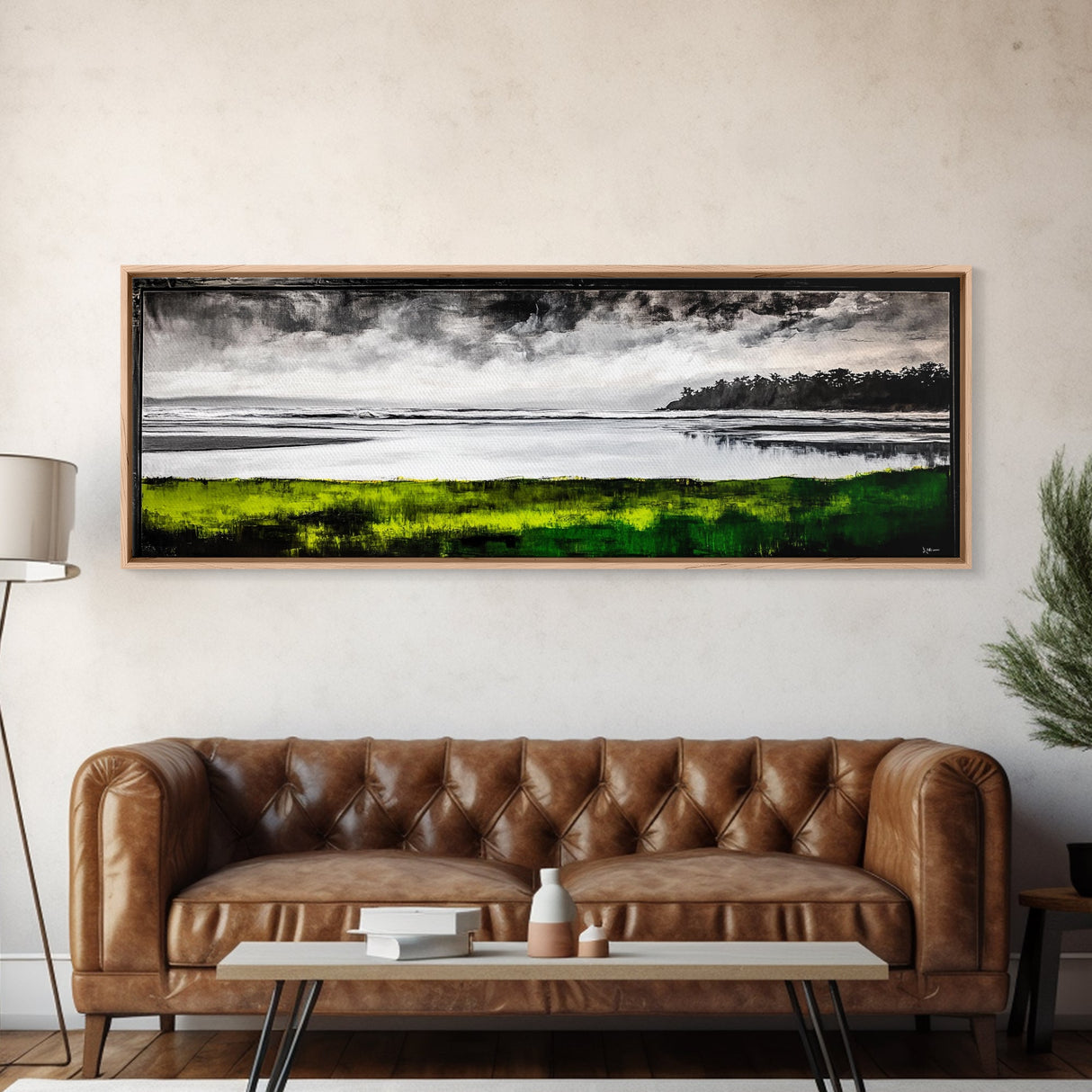 Stormy Beach, Monochrome Art, Framed Canvas Print, Coastal Wall Art, Modern Home Decor, Minimalist Landscape, Office Art, Large Wall Art