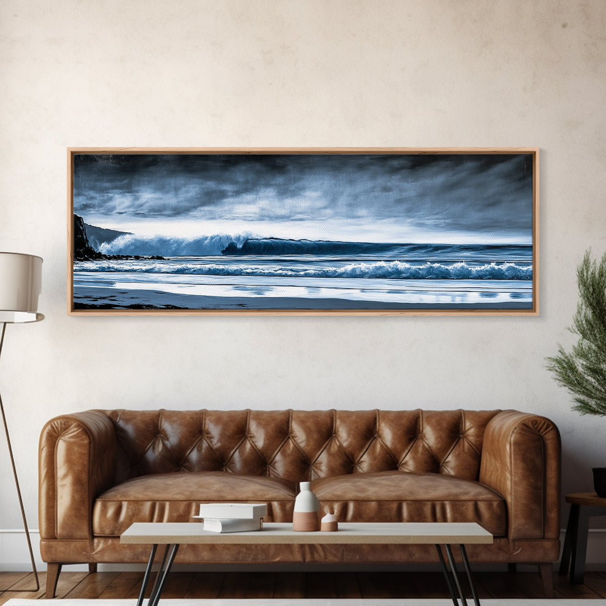 Ocean Wave, Moody Seascape, Blue Water Art, Stormy Sky, Coastal Home Accent, Surfer Decor, Minimalist Wall Art, Canvas Print