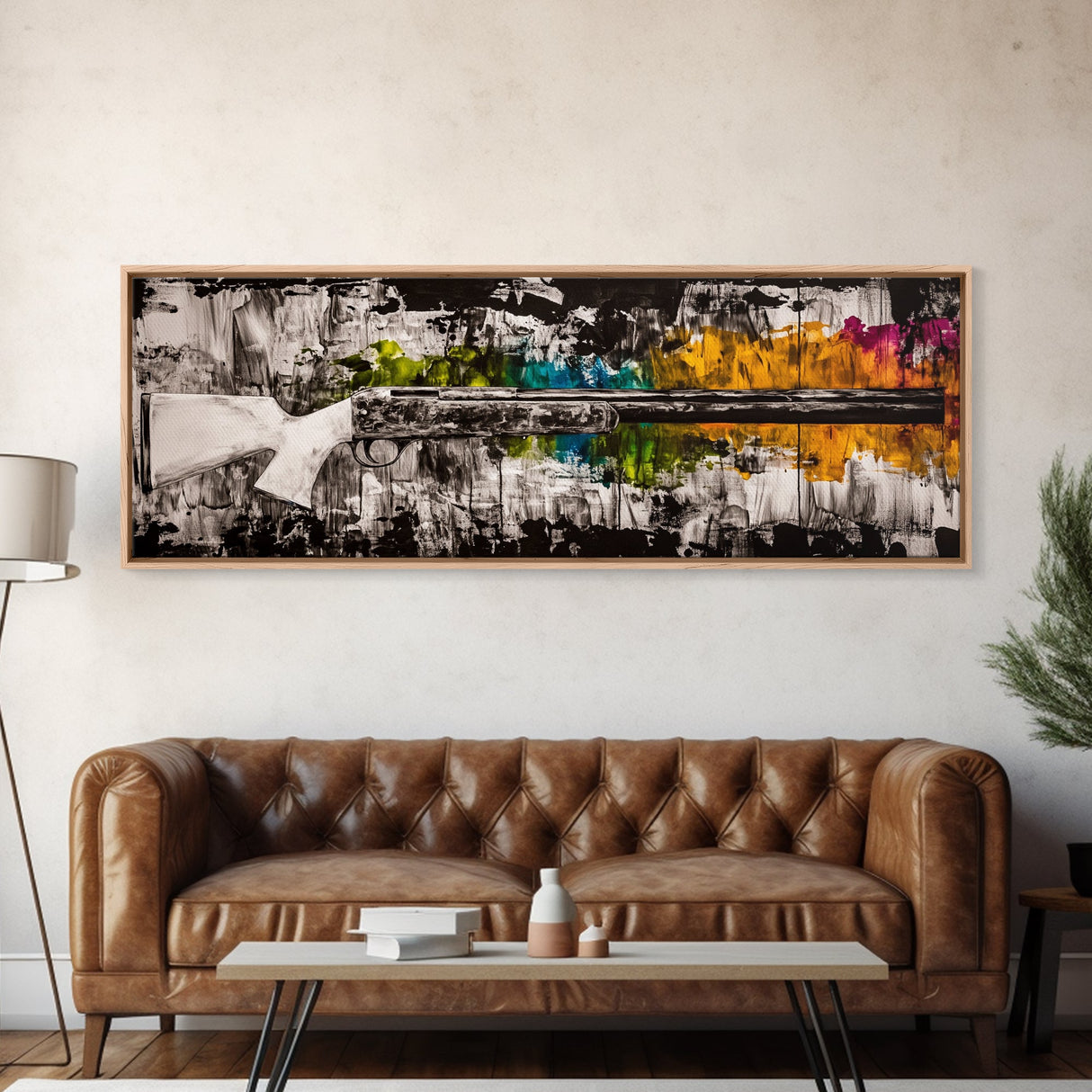 Colorful Rifle, Gun Art, Abstract Firearm Painting, Modern Wall Art, Man Cave Decor, Bold Art, Framed Canvas Print, Unique Gift
