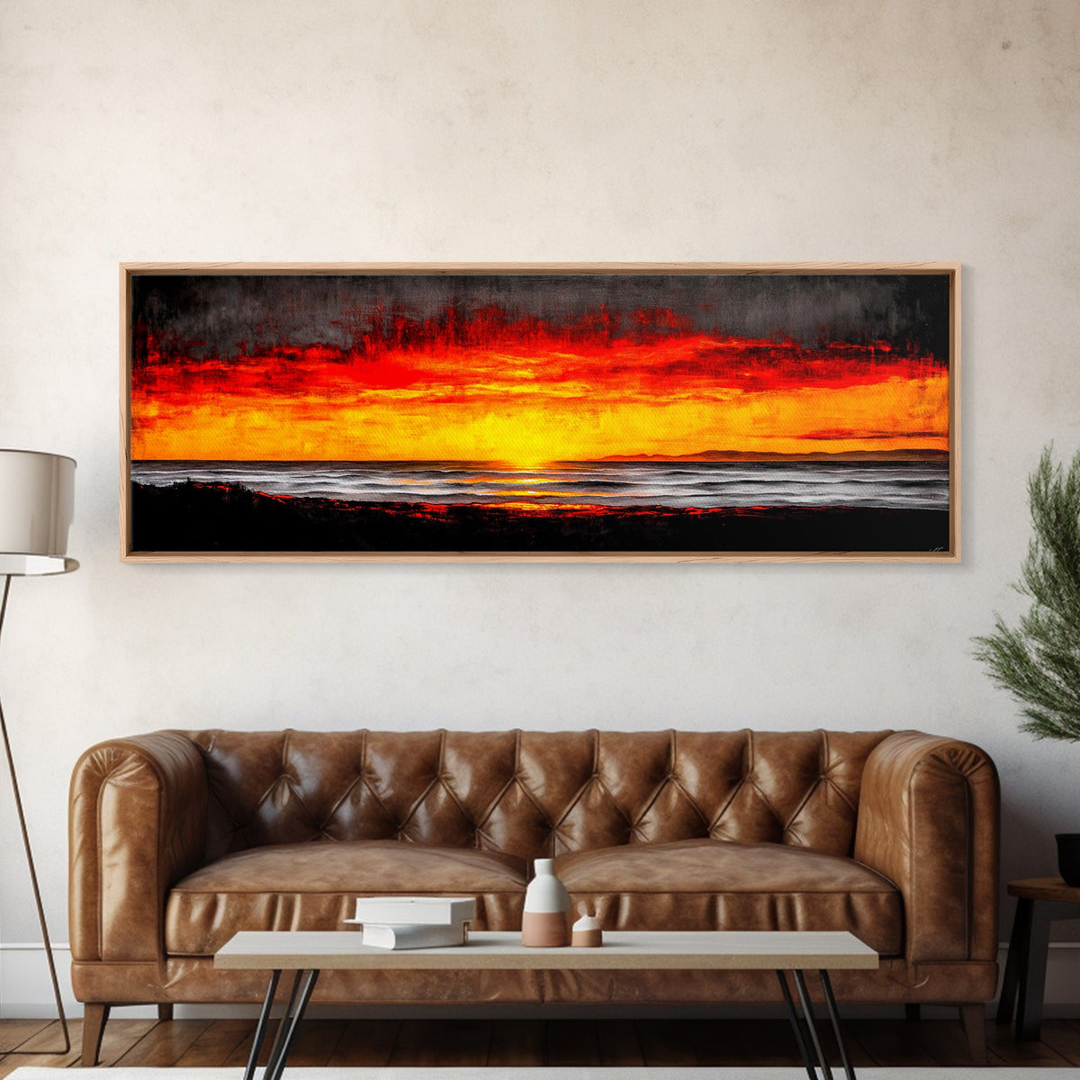 Sunset, Ocean, Waves, Canvas Print, Vibrant Sunset Wall Art, Beach House Decor, Coastal Painting, Living Room Art, Boho Aesthetic, Seascape