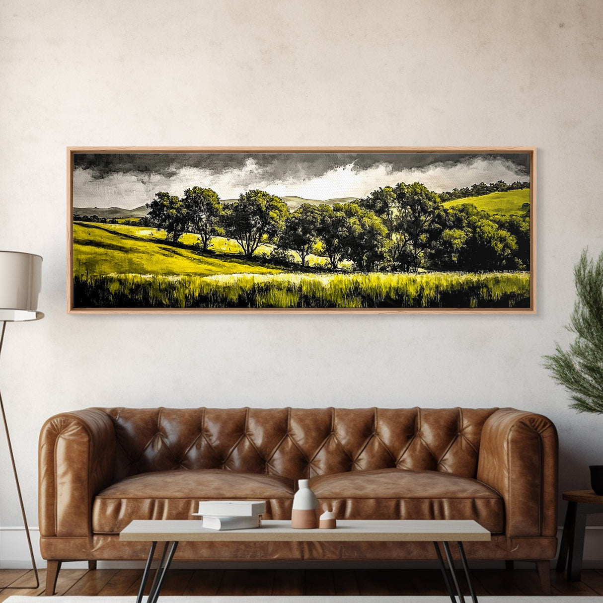 Forest Trees, Nature Landscape Art, Scenic Wall Decor, Earthy Tones Painting, Rustic Home Accent, Framed Canvas Print, Living Room