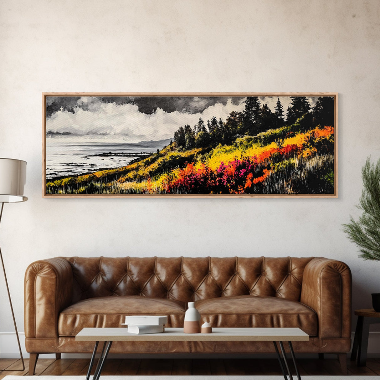 Coastal Landscape, Vibrant Seascape Print, Ocean Sunset Art, Modern Beach House Decor, Colorful Canvas Print, Framed Canvas Print