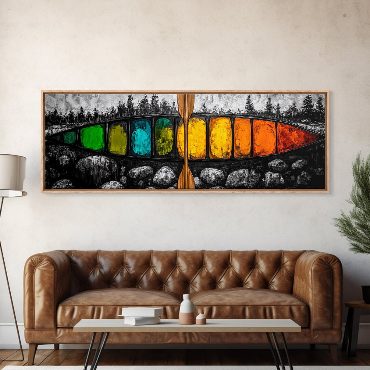Vibrant Canoe, Modern Nautical Art, Bold Color Wall Art, Canvas Print, Abstract Adventure Art, Boho Aesthetic, Rustic Lake House Decor