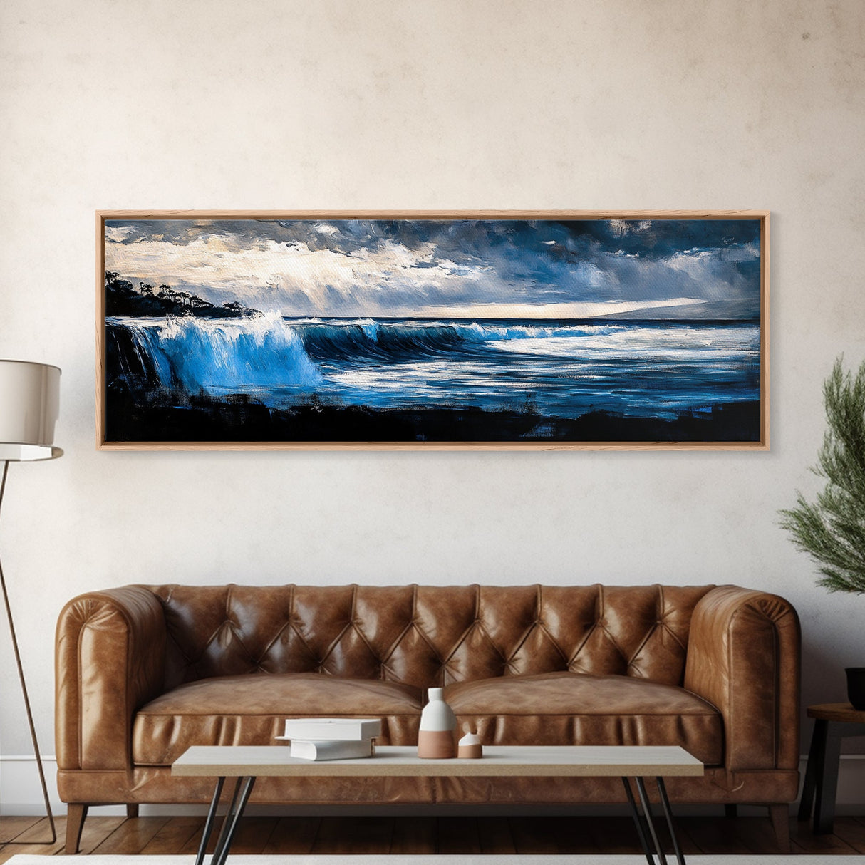 Ocean Waves, Coastal Sunset, Seascape Art, Nautical Wall Decor, Framed Canvas Print, Beach House Wall Art, Surfing Gift, Watercolor Vibes
