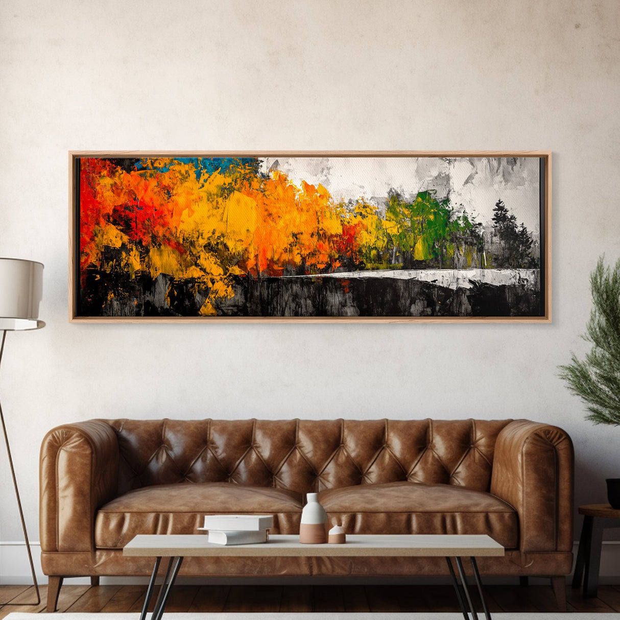 Autumn Forest, Vibrant Foliage, Fall Landscape, Nature Inspired Art, Framed Canvas Print, Cozy Home Decor, Rustic Cabin Wall Art, Boho Aesthetic