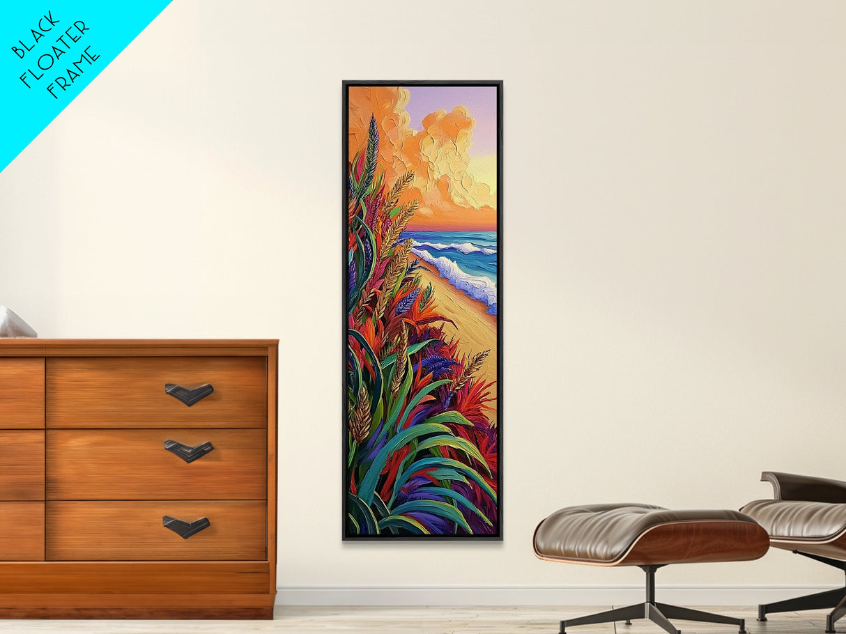 Grass Ocean, Sunset Breeze, Lush coastal grassscape Canvas Print, warm sunset beach art, spa or reading nook boho wall decor