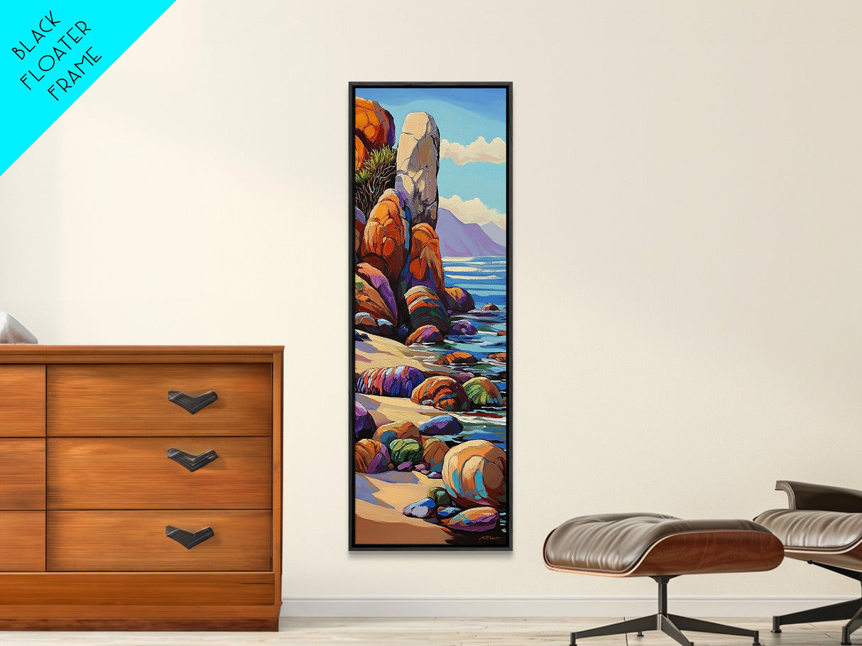 Coastal, Rocks, Ocean, Desert Scene Canvas Print, Bold Color Seascape, Nature Inspired Wall Art, Beach House Decor, Bohemian Art Style