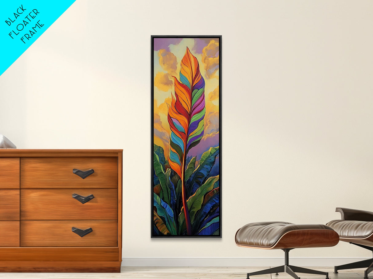 Rainbow, Leaf, Botanical, Sunset, Framed Canvas Print vibrant tropical plant wall decor boho botanical kitchen wall art nature lovers gift