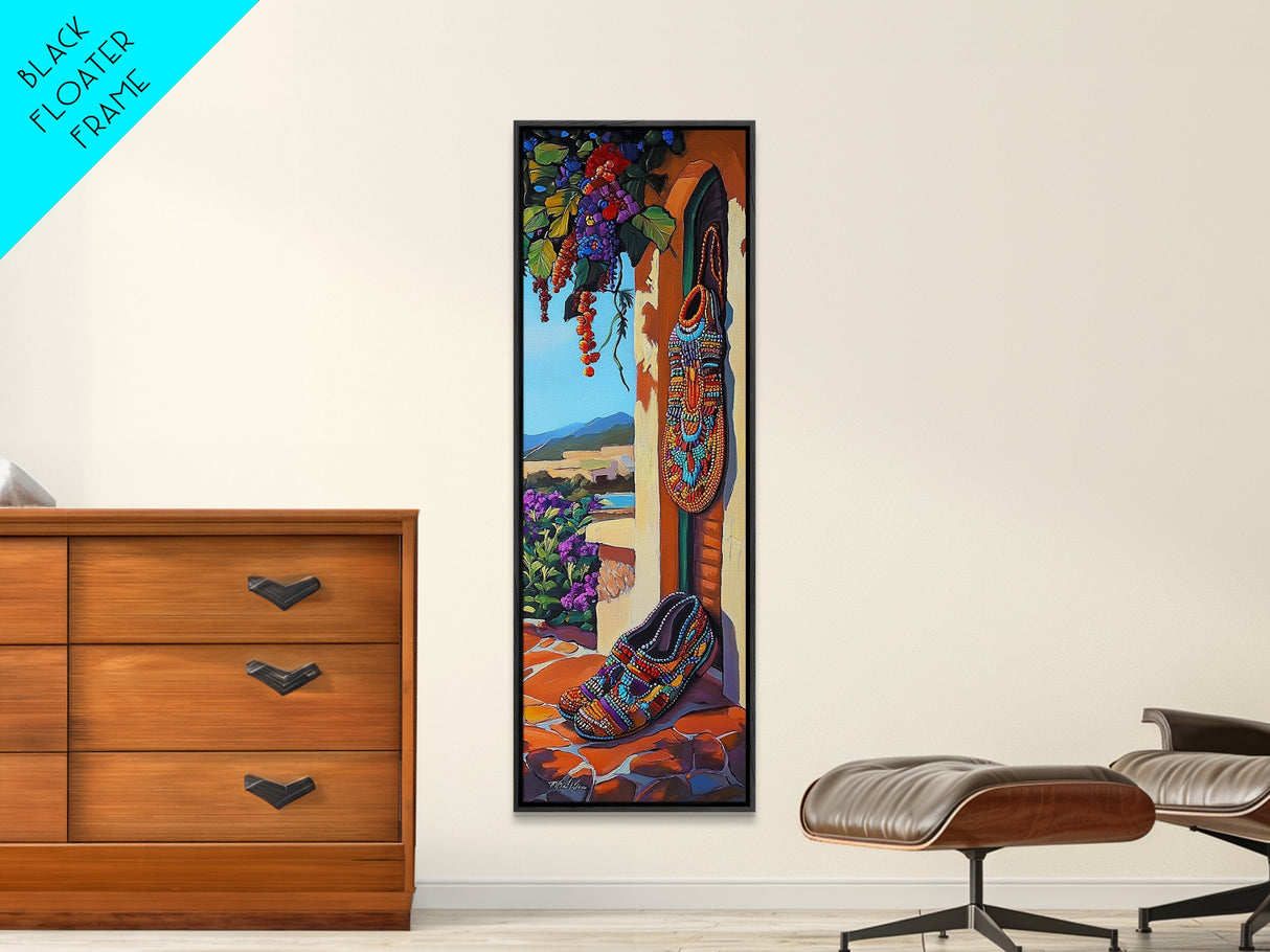 Shoes, Beads, Southwest, Colorful Beaded Footwear Canvas Print, Rustic Southwestern Decor, Entryway Wall Art, Boho Mexican Style