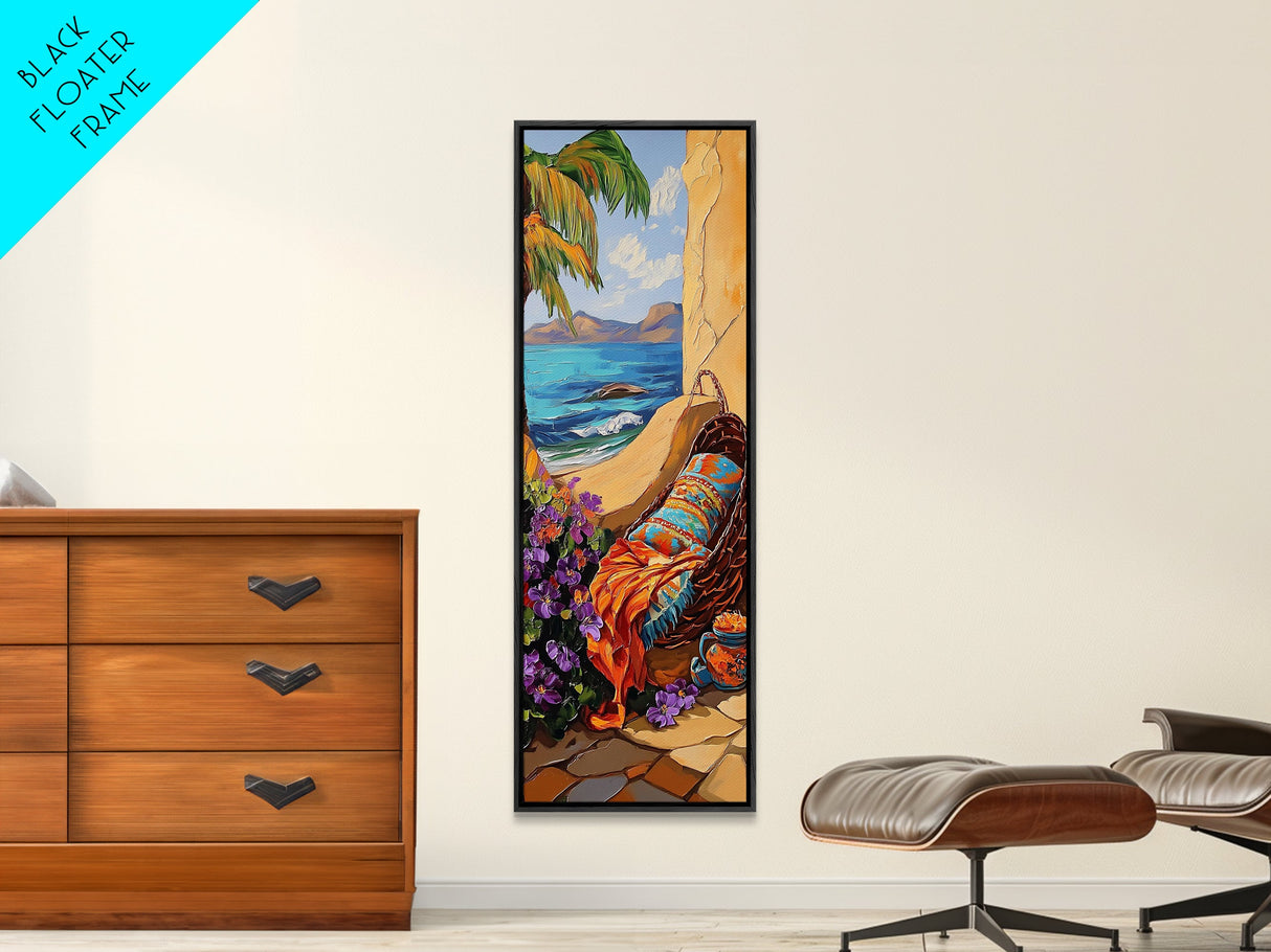 Hammock, Ocean, Palm Tree, Relaxing Coastal Hammock Canvas Print, Boho Summer Art, Seaside Retreat Wall Decor, Bedroom or Lounge