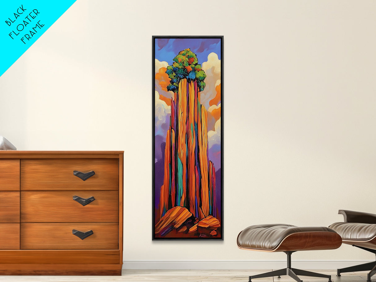 Desert Tower, Colorful Nature – Modern Southwest Wall Art, Cactus Inspired Decor, Framed Canvas Print, Eclectic Living Room Art