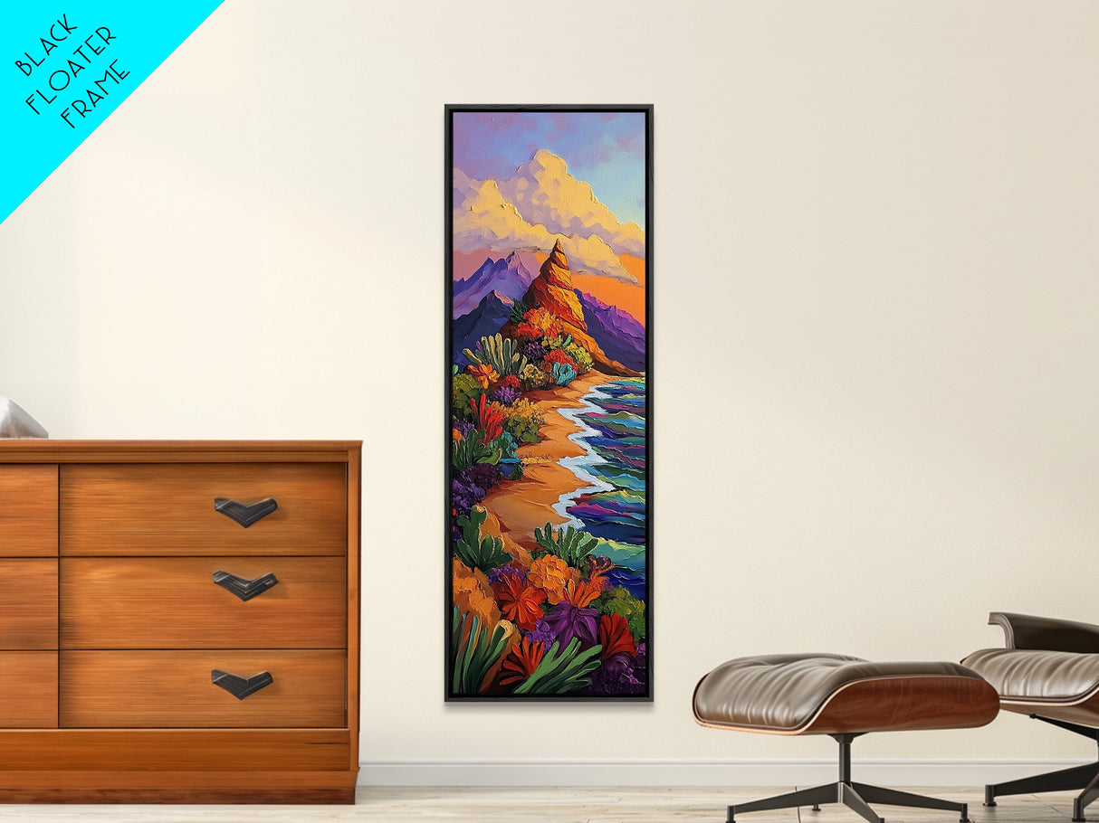 Desert Bloom, Cactus Garden, Colorful Mountain Art, Framed Canvas Print, Vibrant Southwestern Wall Decor, Fall Living Room Accent
