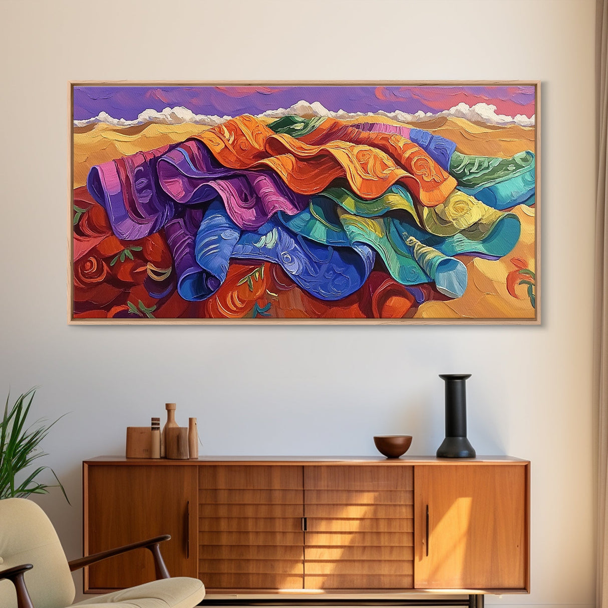 Blanket Desert, Colorful, Framed Canvas Print, Vibrant Serape Blanket Art, Southwestern Boho Wall Decor, Fall Entryway Art
