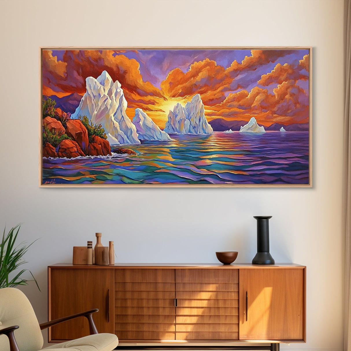 Iceberg Ocean, Sunset, Arctic, Canvas Print, Nature Wall Art, Vibrant Seascape Painting, Winter Decor Accent, Living Room Display