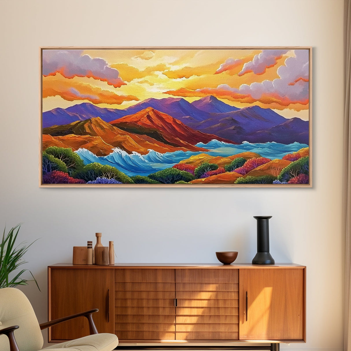 Sunset Ridge, Ocean Breeze, Autumn Mountains, Canvas Print, Warm Fall Wall Art, Rustic Living Room, Earthy Nature Artwork