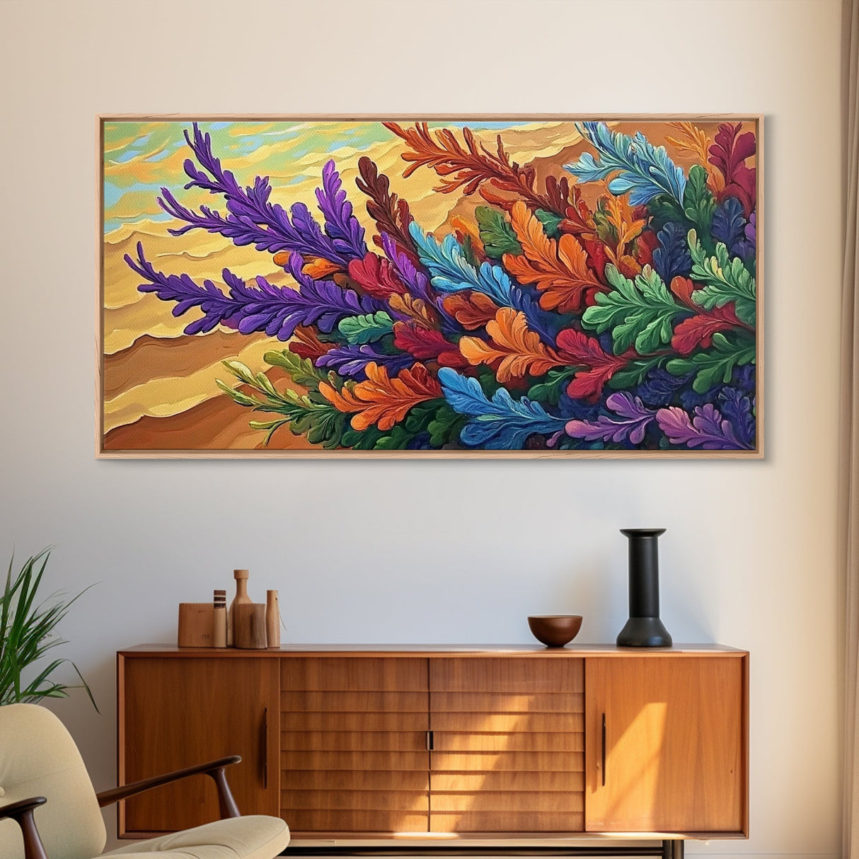 Leaves Autumn, Colorful, Canvas Print, Fall Boho Wall Decor, Vibrant Foliage Painting, Nature-Inspired Living Room Wall Art