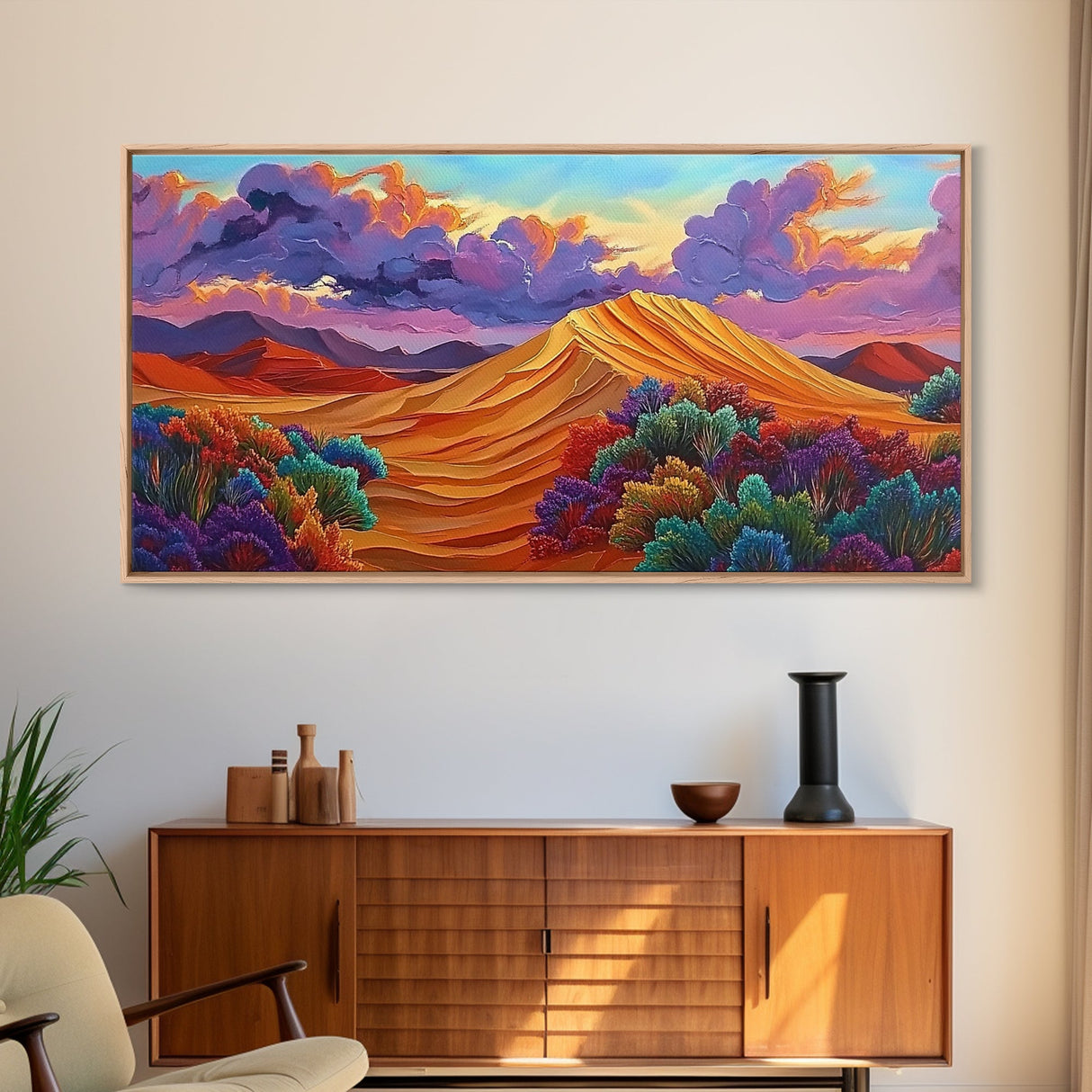 Sand Mountain, Clouds Sunset, Canvas Print, vibrant desert, mountain landscape, dusk dramatic sky, Autumn Decor, Boho Living Room