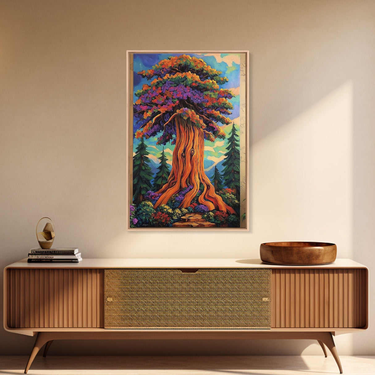 Tree Forest, Fantasy, Nature, Framed Canvas Print, Enchanted Woodland Wall Art, Kids Room or Nature Lover Gift, Boho Forest Decor