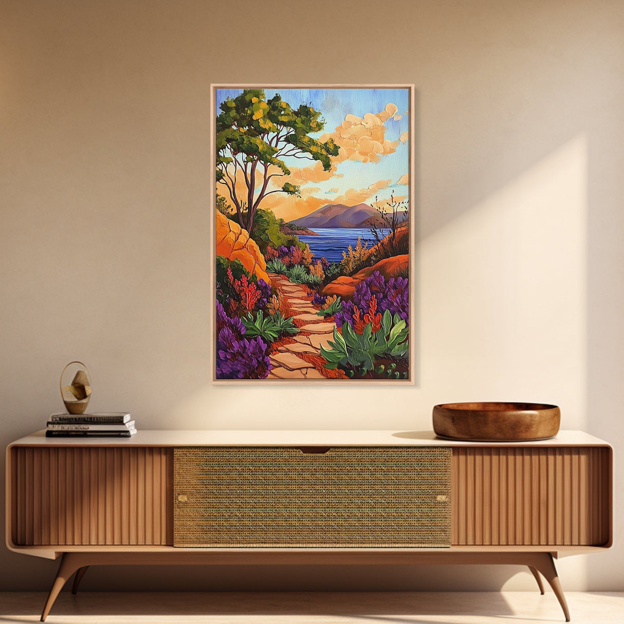 Mountain Path, Sunset Horizon, Autumn Landscape Wall Art, Canvas Print, Living Room Accent, Vibrant Fall Nature Scene, Outdoor Inspired Decor
