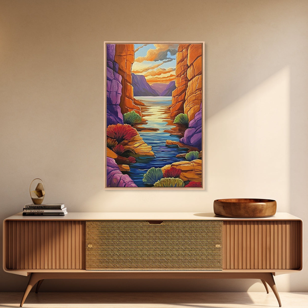 Canyon River, Twilight Calm, Desert Sunset, Flowing Stillness, Canvas Print, Nature Wall Art, Southwest Style, Peaceful Bedroom Decor