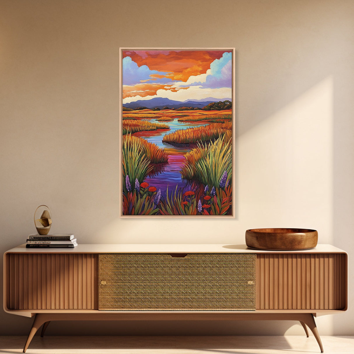 Autumn Wetlands, Sunset Marsh, Nature Escape, Rustic Color Landscape, Farmhouse Style, Fall Decor, Canvas Print, Entryway Wall Art