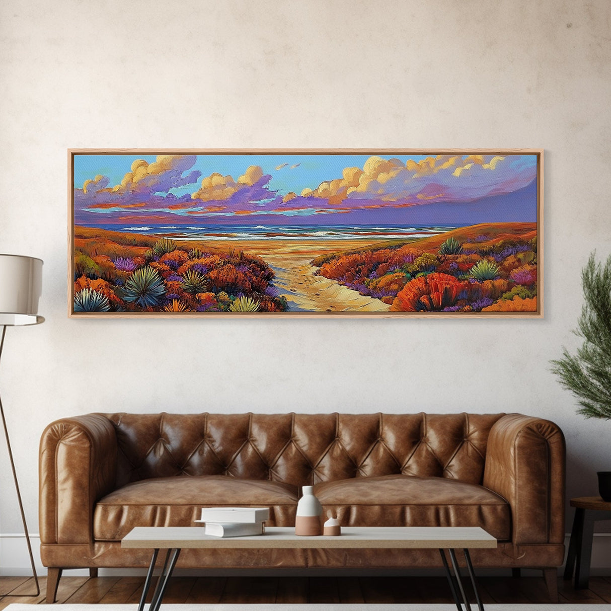 Coastal Dunes, Sunset Horizon, Seaside Path Art, Autumn Landscape, Canvas Print, Tranquil Living Room or Bedroom Wall Decor