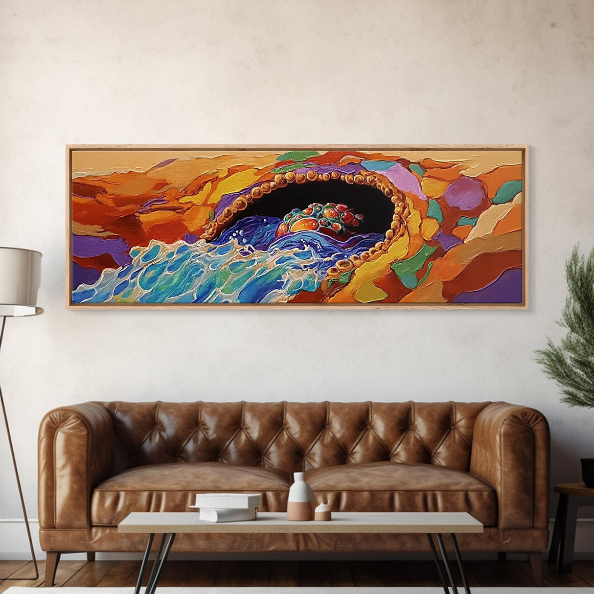 Hidden Treasure Cave, Ocean Fantasy Art, Canvas Print, Bold Coastal Decor, Colorful Kids Room Wall Art, Surreal Beach Style