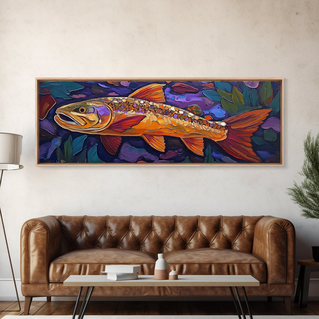 Golden Trout, Colorful Fish, Underwater Scene, Cabin Accent, Canvas Print, Fishing Lodge Decor, Rustic Nature Wall Art