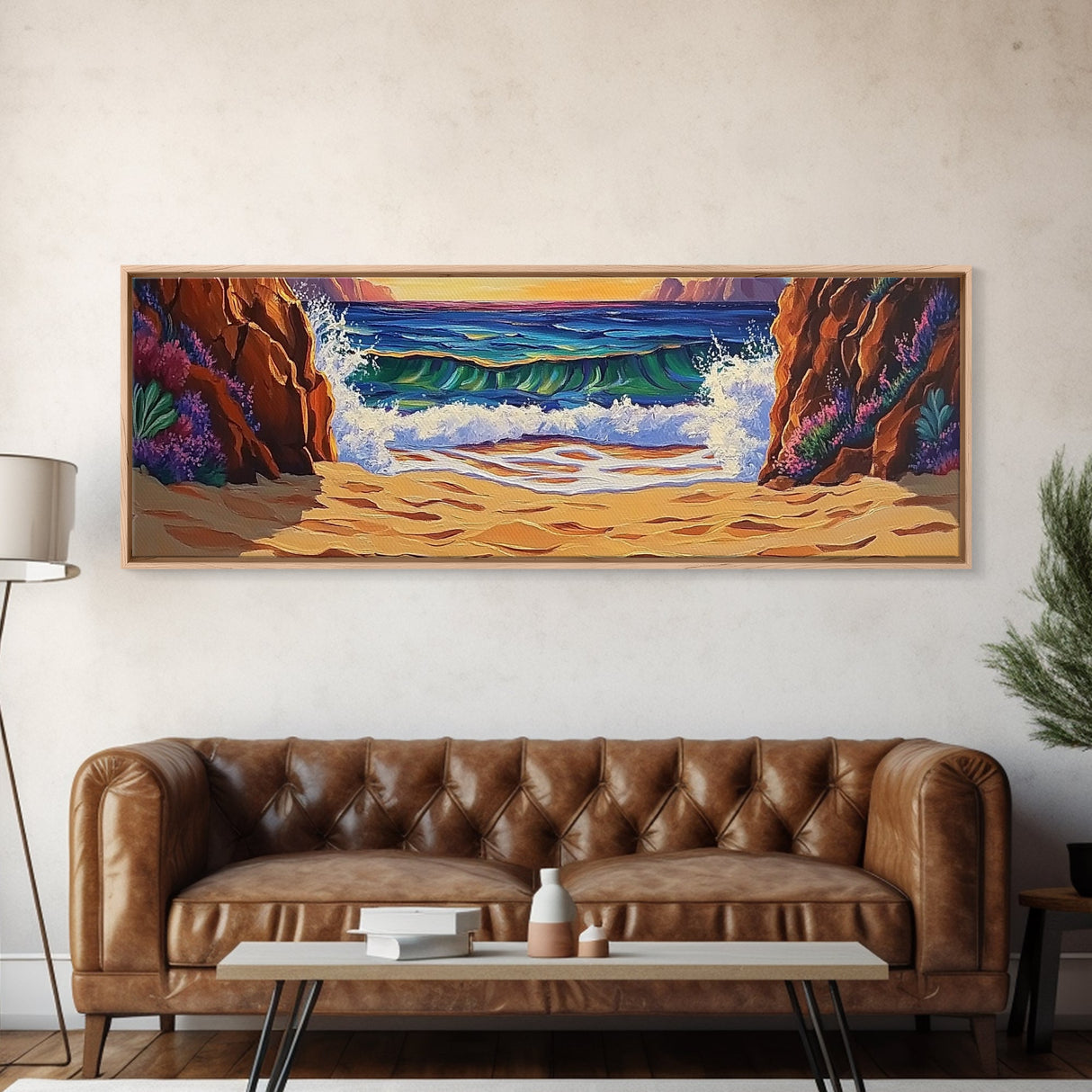 Seaside Cove, Ocean Escape, Beach Waves, Canvas Print, tropical coastal painting, vibrant ocean wall art, bathroom nautical print