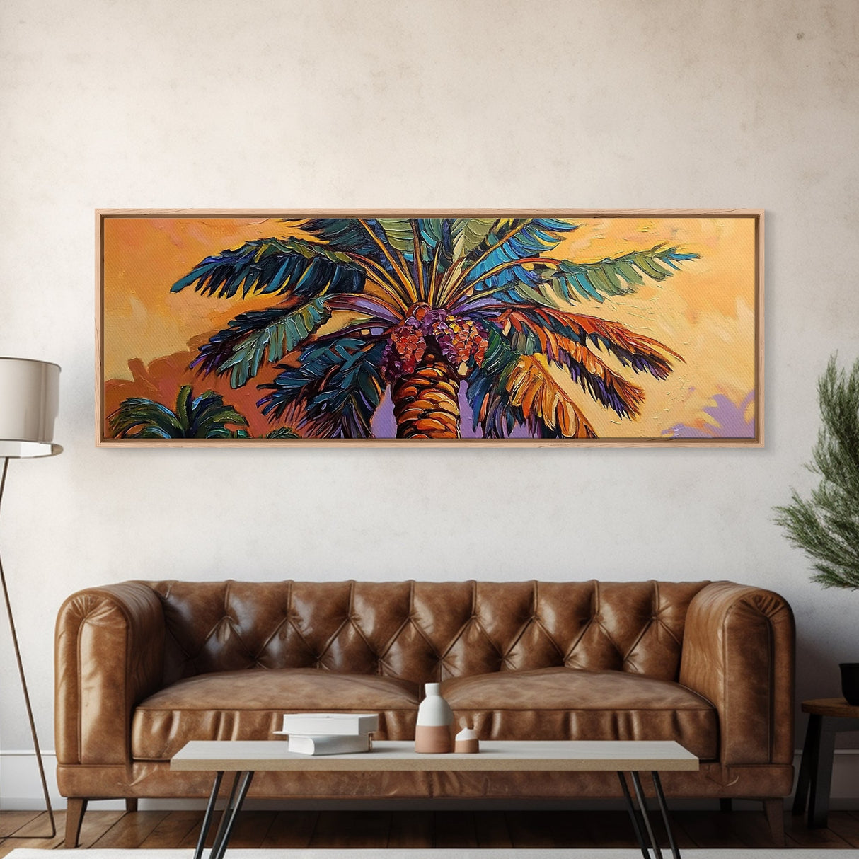 Tropical Palm Tree, Sunset Silhouette, Paradise Vibe, Framed Canvas Print, Beachy Living Room Wall Art, Island Boho Decor, Summer Style