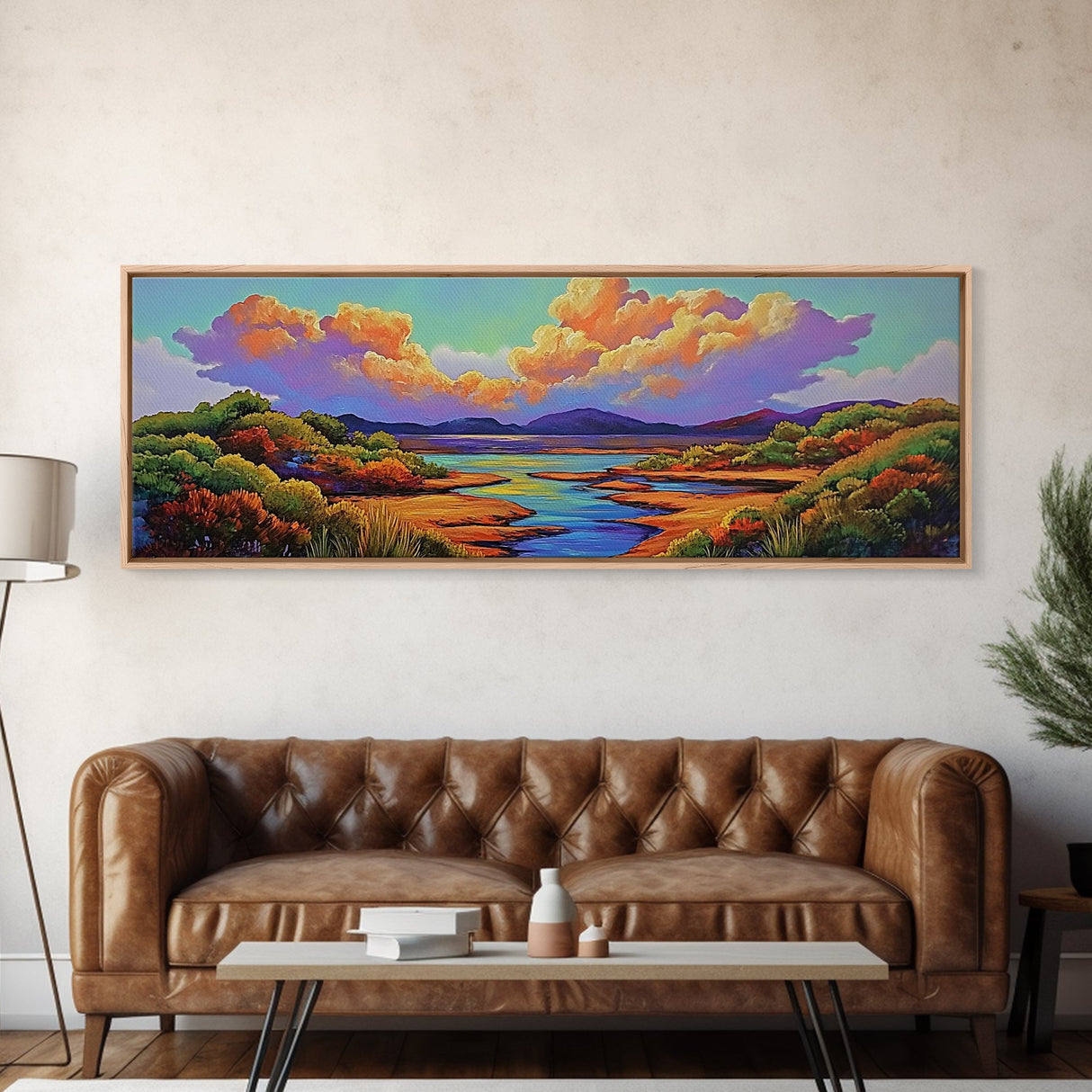 Serene River Sunset, Colorful Landscape Reflection, Nature Wall Scene, Framed Canvas Print, Bedroom Wall Art, Calming Scenic Artwork