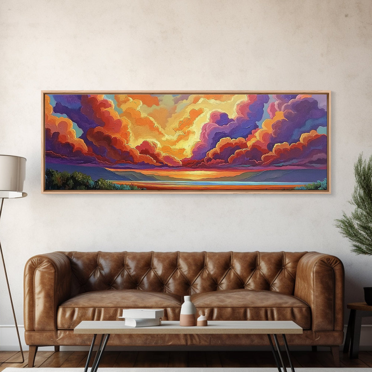 Sunset Cloudscape, Vibrant Sky Painting, Dramatic Evening Art, Framed Canvas Print, Moody Landscape Wall Art, Autumn Bedroom Decor