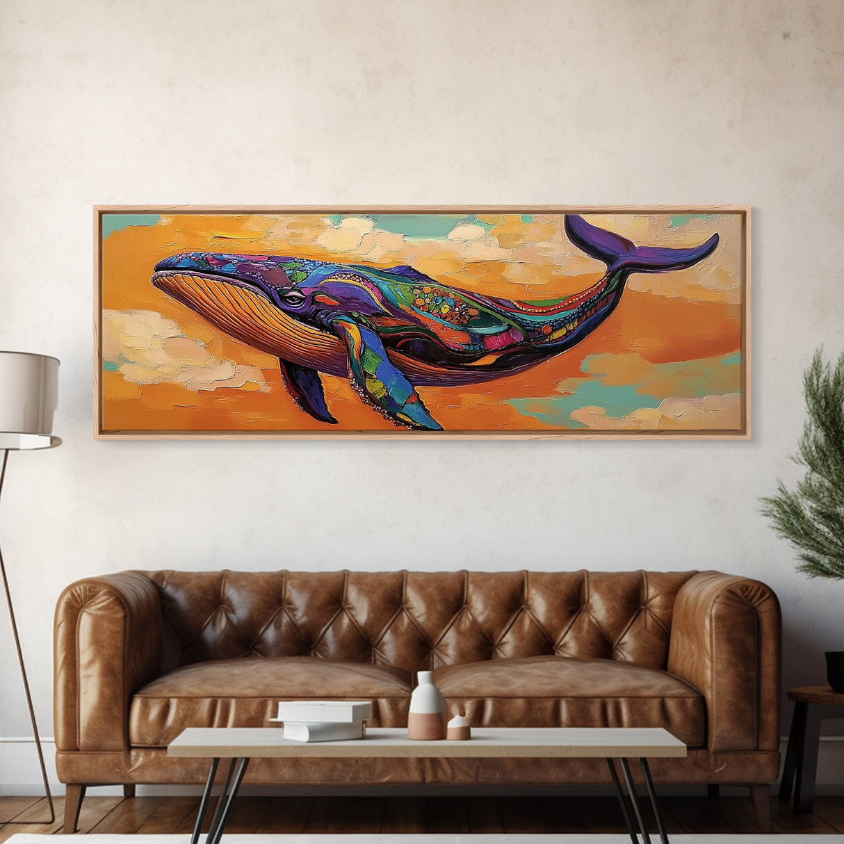 Colorful Whale Art, Ocean Animal, Abstract Sea Life, Nautical Decor, Canvas Print, Coastal Nursery Wall Art, Boho Sea Creature