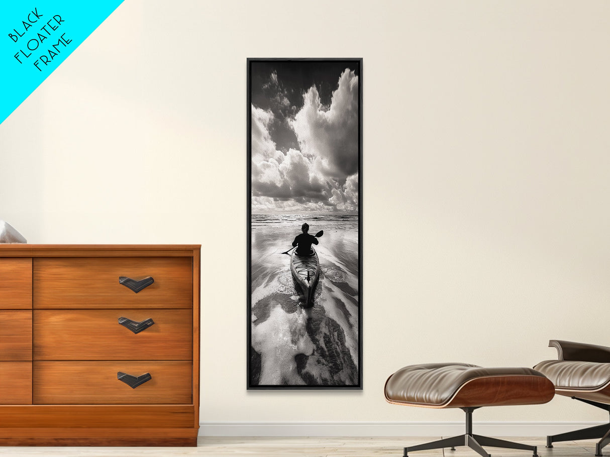Ocean Adventure, Kayak Journey, Seascape Escape, Framed Canvas Print, Modern Office Wall Art, Coastal Decor, Adventure Photography