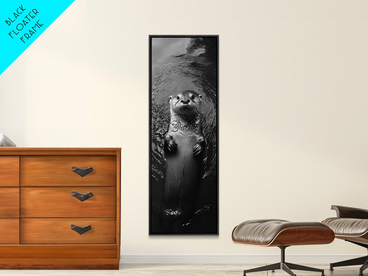 Cute Otter, Wildlife Charm, Animal Portrait, Black White Art, Canvas Print, Kids Room Wall Art, Woodland Nursery, Nature Lover Gift