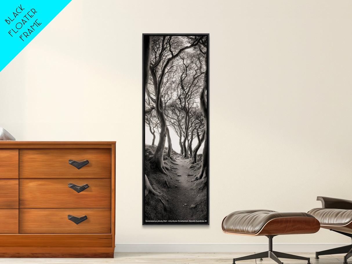Twisted Trees, Enchanted Path, Forest Tunnel, Autumn Mood, Mystical Nature Framed Canvas Print, Fall Entryway Wall Art, Rustic Decor