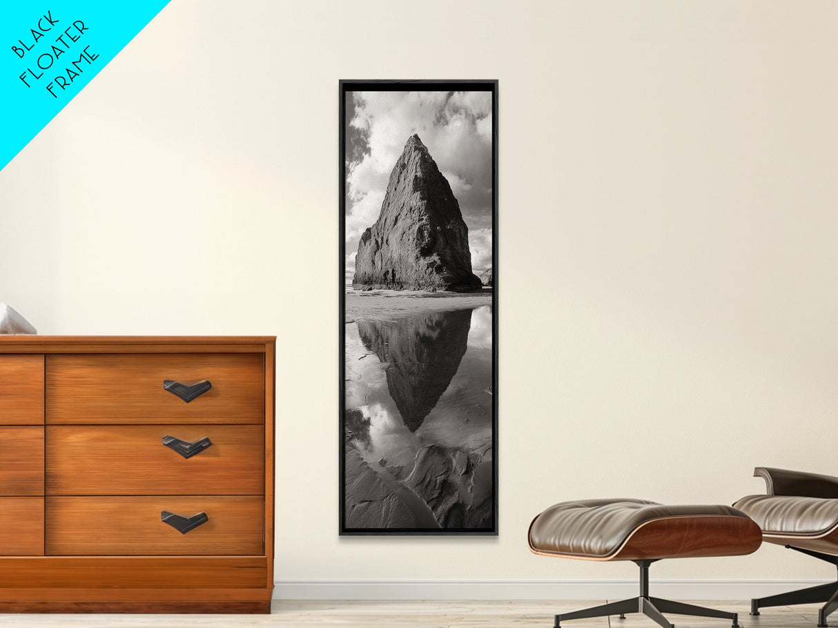 Monolith Reflection, Coastal Rock, Dramatic Seascape, Tidal Pool, Nature Inspired Framed Canvas Print, Modern Hallway Wall Art
