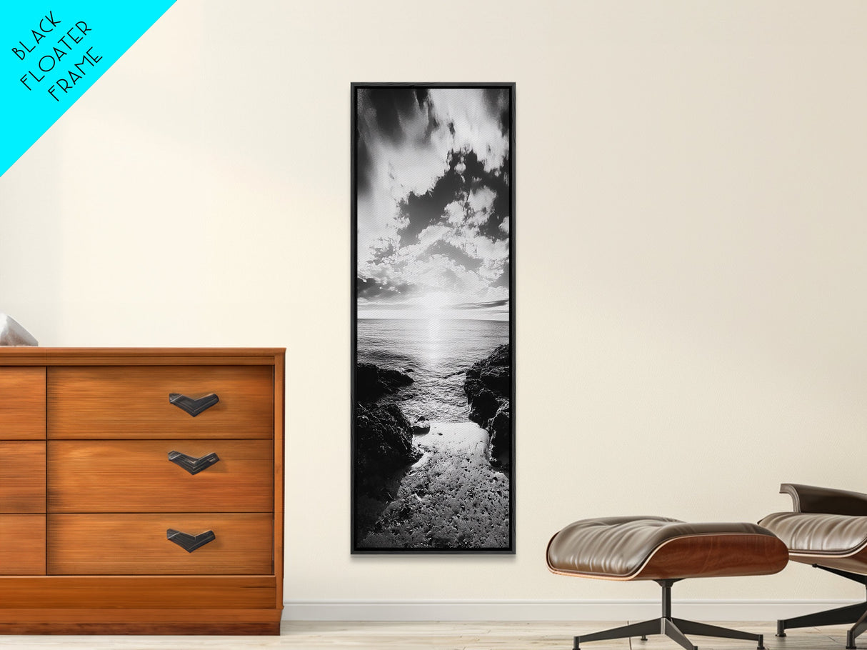 Sunset Shore, Tranquil Waters, Coastal Cove, Golden Glow Canvas Print, Beach House Living Room Wall Art, Seaside Summer Decor