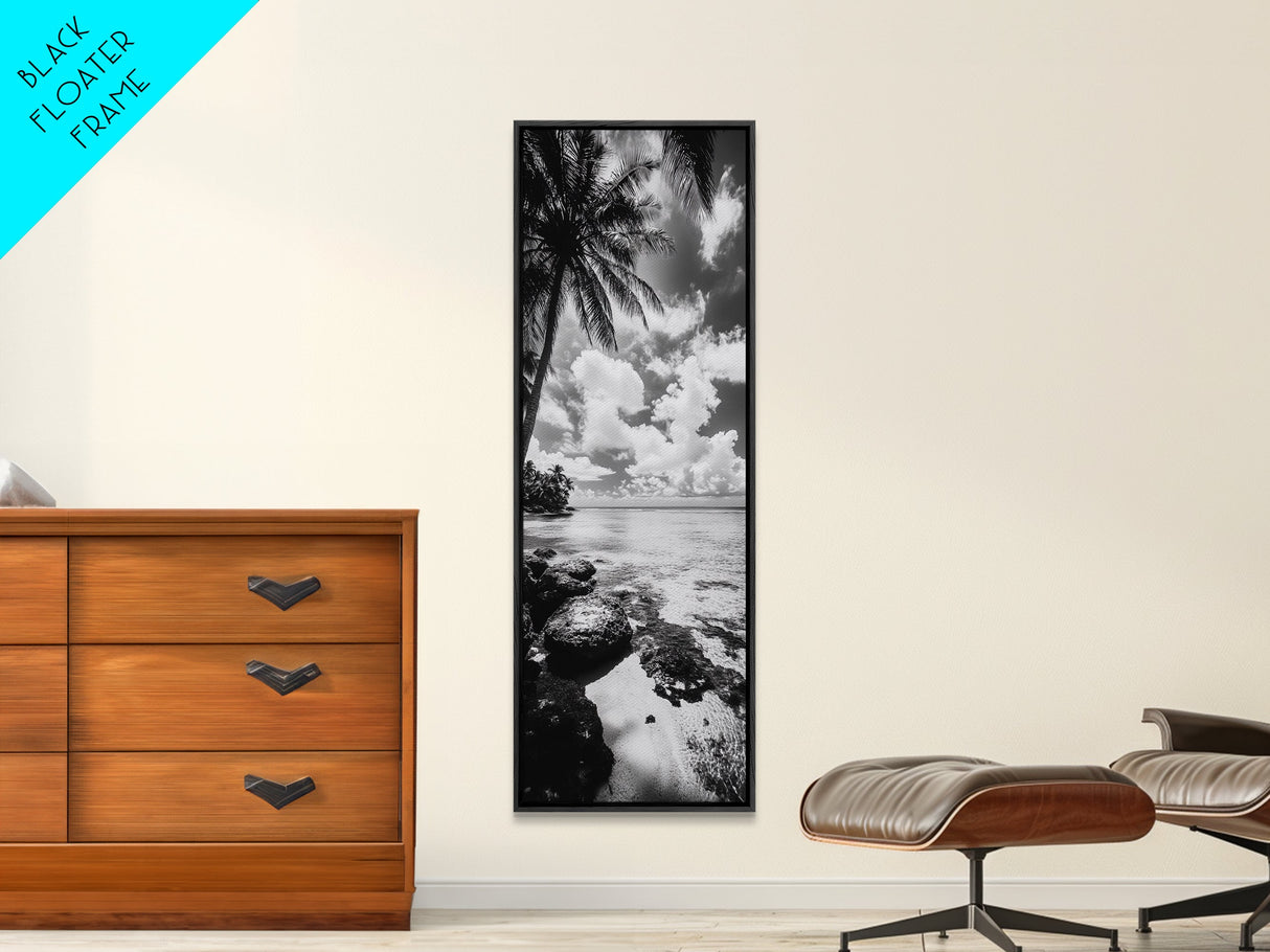 Tropical Beach, Palm Trees, Ocean Breeze, Framed Canvas Print, Coastal Living Wall Art, Minimalist Beach House Decor, Island Vibe Photography