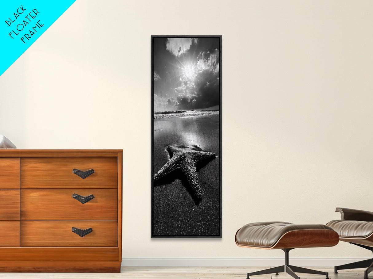 Starfish Beach Sun, Seaside Nature Print, Ocean Wildlife Photography, Summer Coastal Art, Living Room Accent, Framed Canvas Print