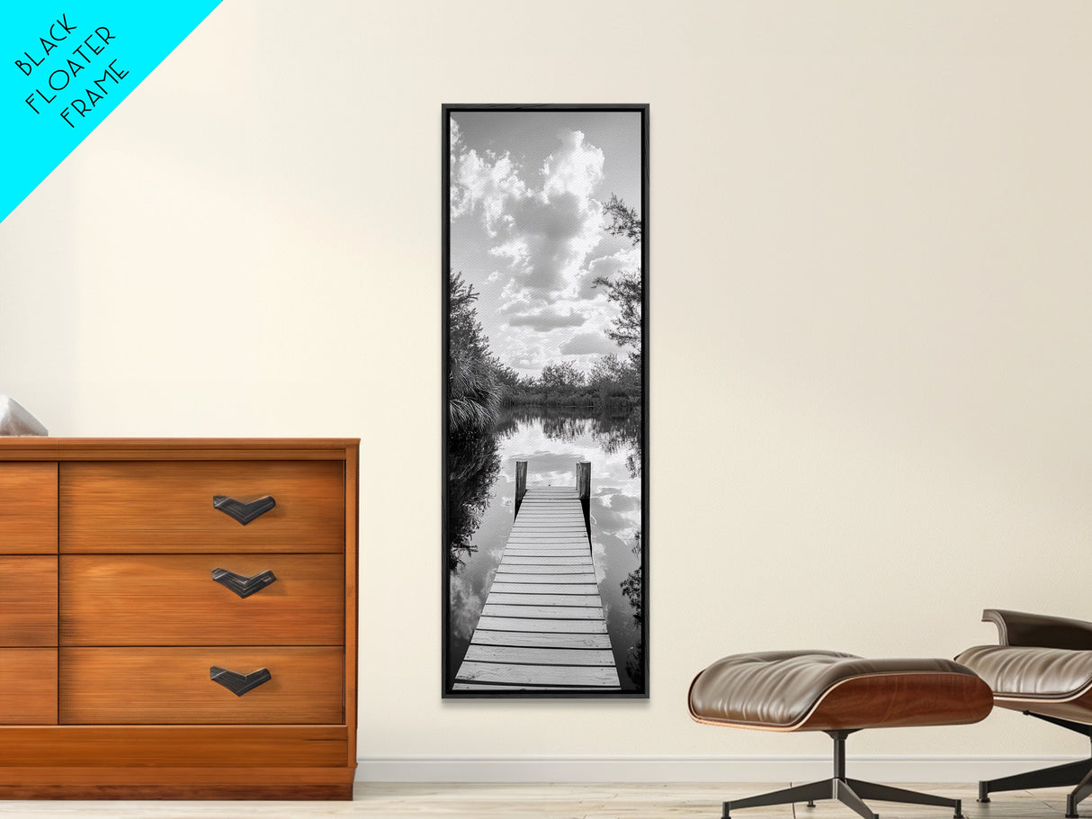 Forest Trail, Ocean View, Moody Trees, Pacific Coast Path, Framed Canvas Print, Cabin Entryway Art, Rustic Adventure Wall Decor