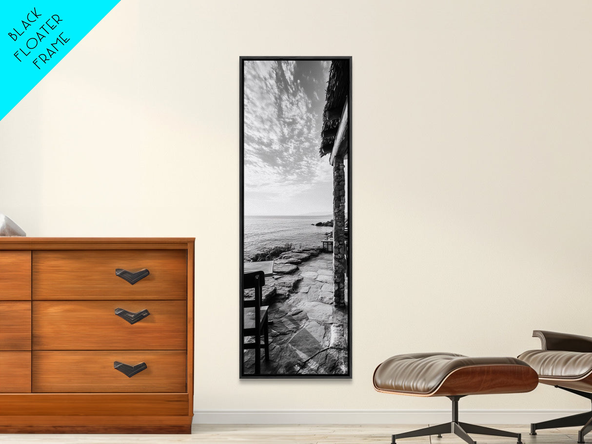Seaside Dining, Rustic Ocean, Peaceful Horizon, Mediterranean Charm, Canvas Print, Coastal Kitchen Wall Art, Farmhouse Seaside Decor