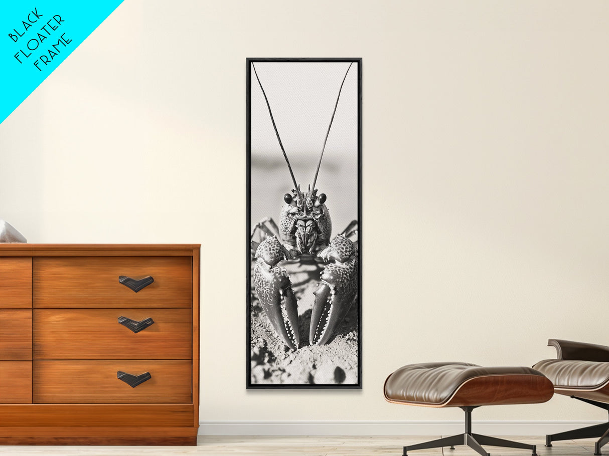 Lobster Portrait, Coastal Animal, Beach Decor, Minimalist Ocean, Black White Art, Framed Canvas Print, Bathroom Wall Art, Marine Wall Art