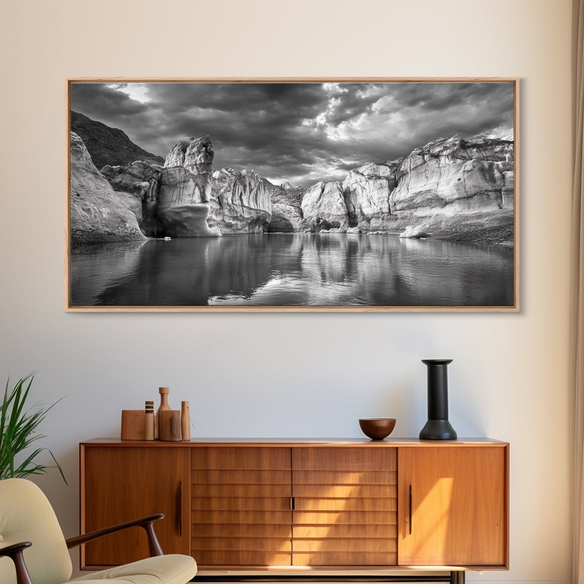Glacier Wall Reflection, Dramatic Ice Valley Scene, Wilderness Nature Print, Framed Canvas Print, Den Wall Art, Moody Decor