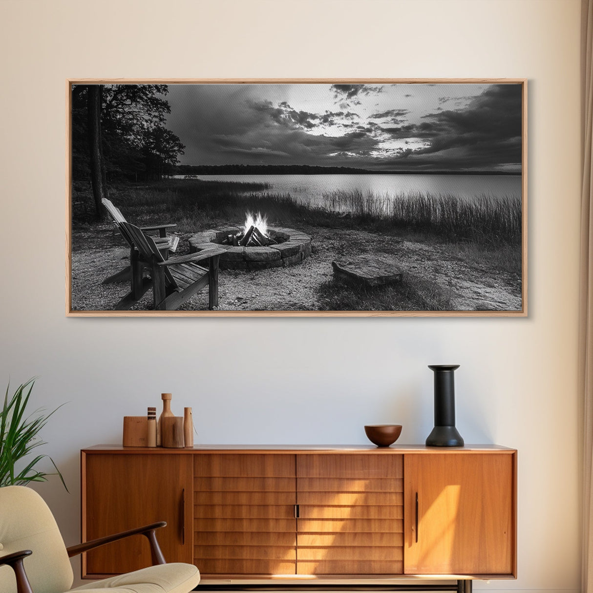 Fire Pit, Lake Sunset, Rustic Outdoors, Autumn Glow, Canvas Print, Cabin Wall Art, Fall Decor, Cozy Fireside Vibe, Nature Escape
